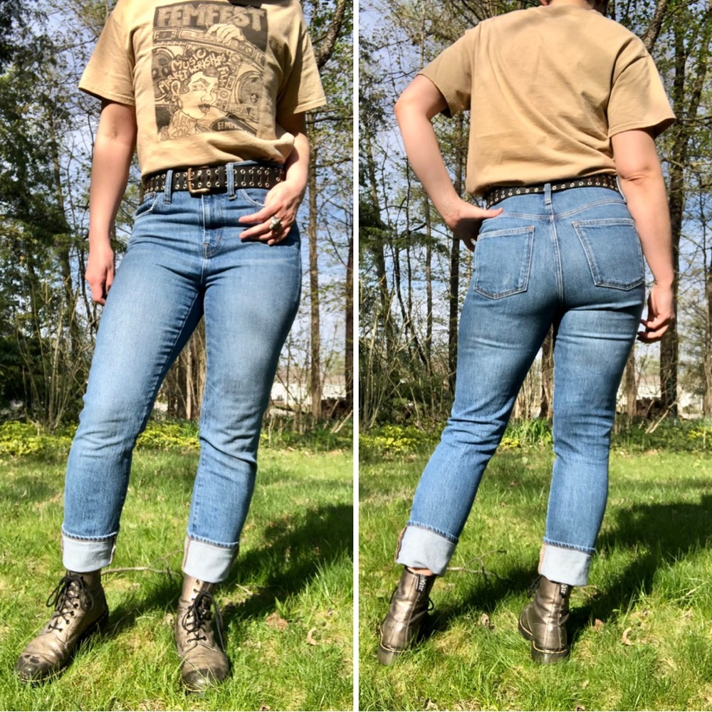 Madewell High-Rise Slim Boy Jean in Moorland Wash, Size 26